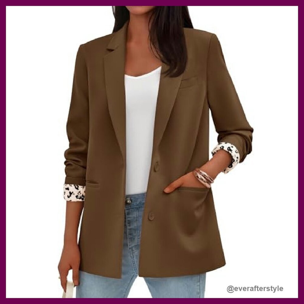 Leopard Print Lined Blazer Elegant Office Work Wear Open Front Tailored Fit - Picture 3 of 8